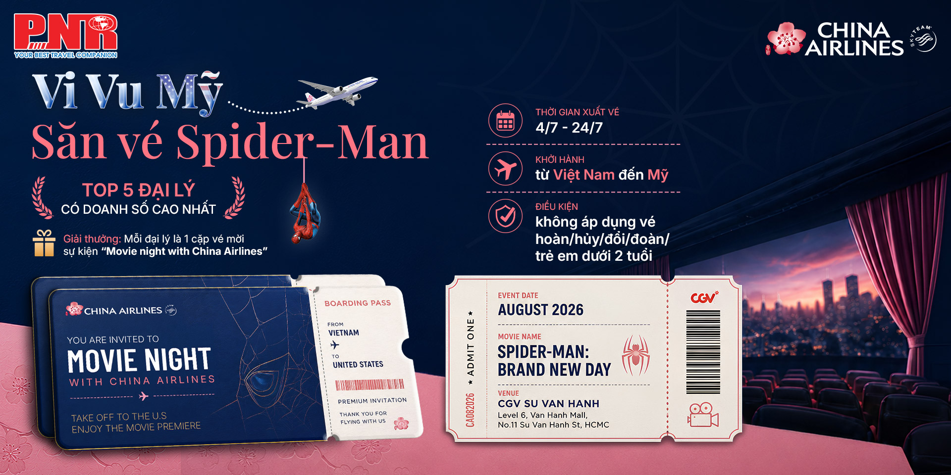 P.N.R x China Airlines – Vi vũ Mỹ Săn vé Spider-Man