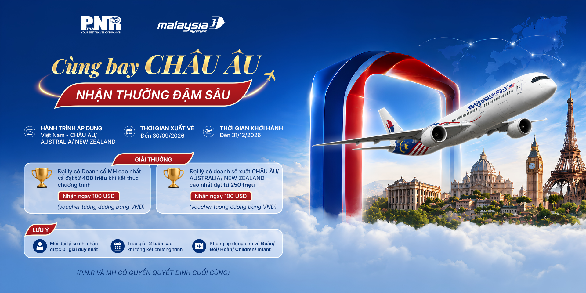 MH – Cùng bay Châu Âu nhận thưởng đậm sâu
